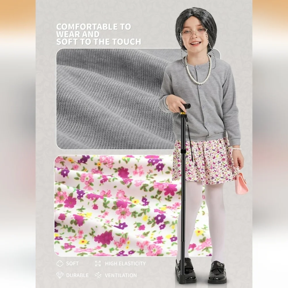 Kids Old Lady Costume 100th Day School Granny Dress Set Girls 11-13 Age Years